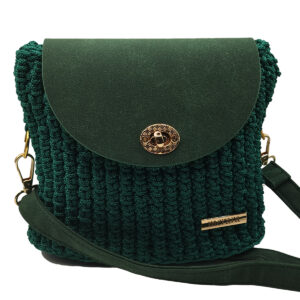 Easy Πλεκτή Τσάντα Ώμου από Νήμα Μακραμέ σε Σουέτ Κιτ Πράσινο