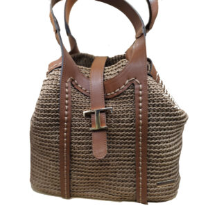 Mocha Latte Χειροποίητη Πλεκτή Τσάντα με Δερμάτινες Λεπτομέρειες